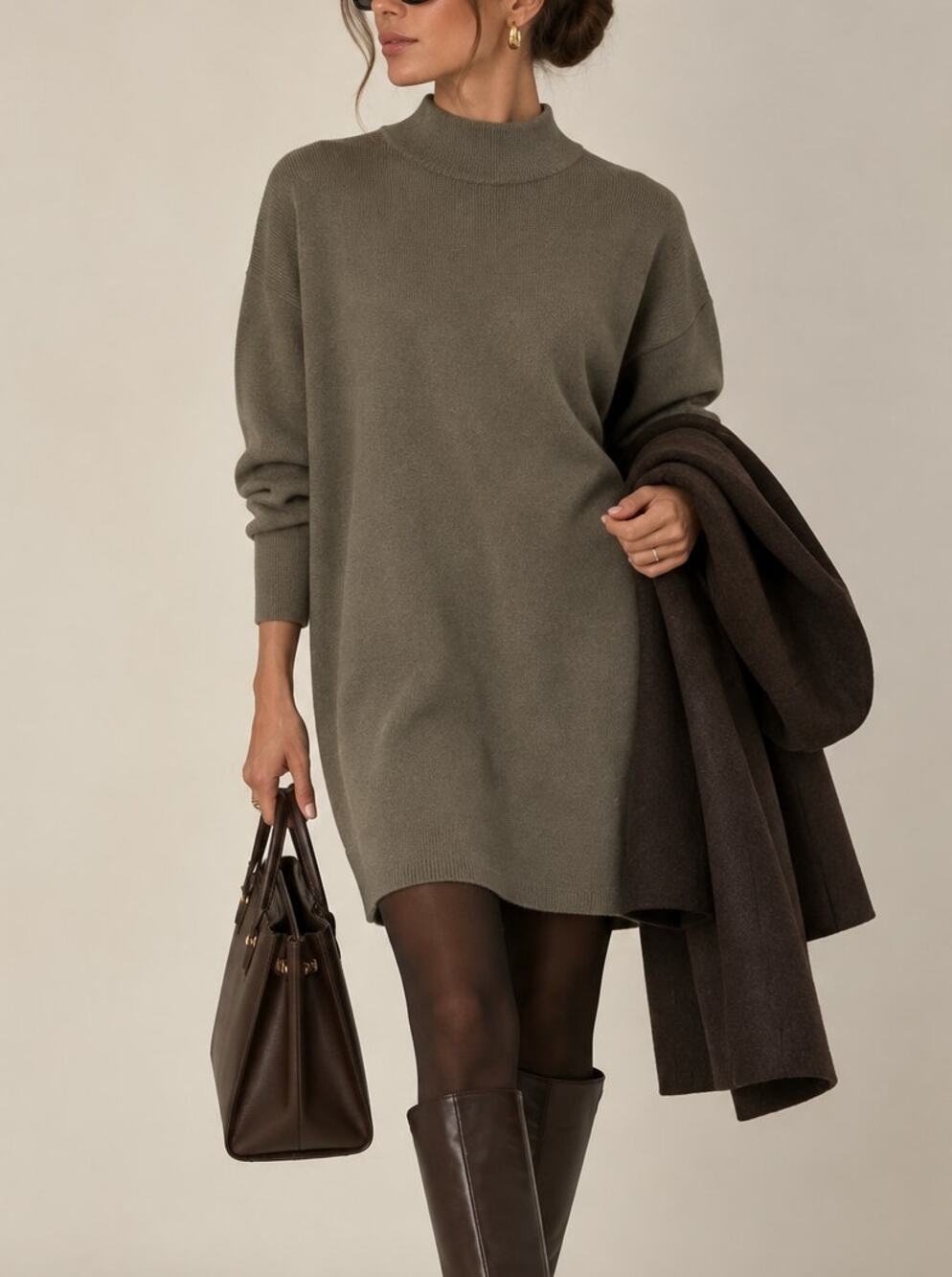 Abercrombie & Fitch Ribbed Mock Neck Sweater Dress S Green Scandi Quiet Luxury